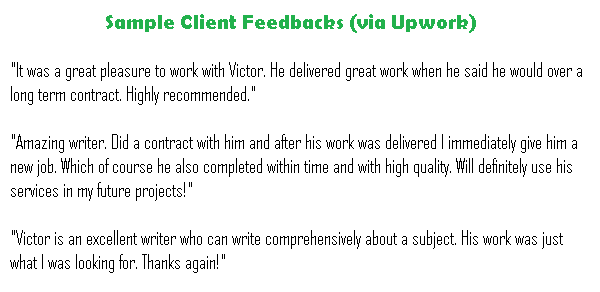 What clients say, writer, feedbacks, reviews, writing